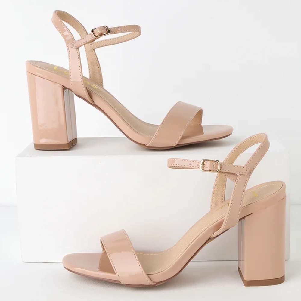 Lulus Arya Light Nude Patent High Heel Sandals